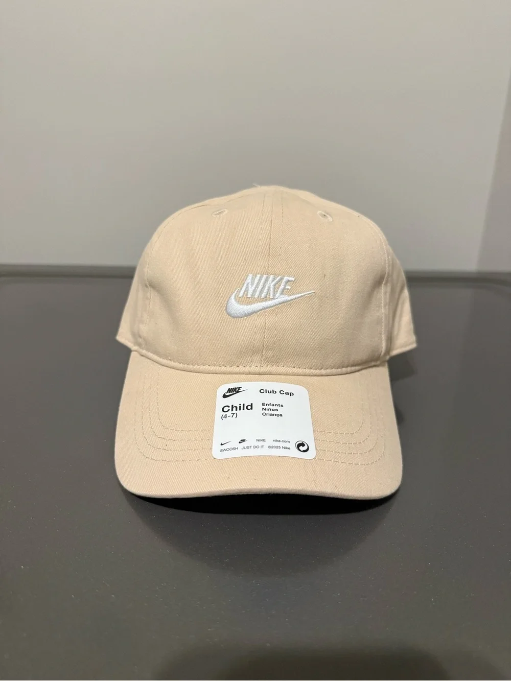 Nike Beige Kids Baseball Cap with White Logo